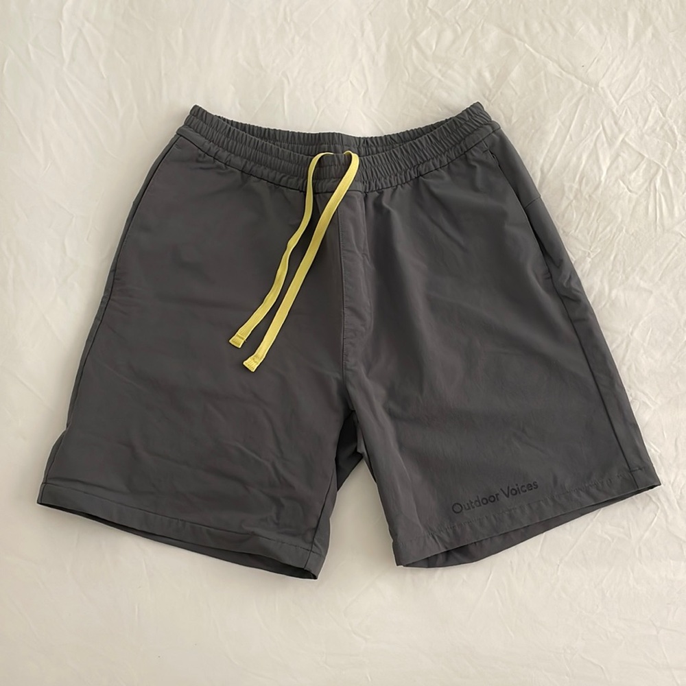 Outdoor Voices RecTrek shorts, size Small in gray.